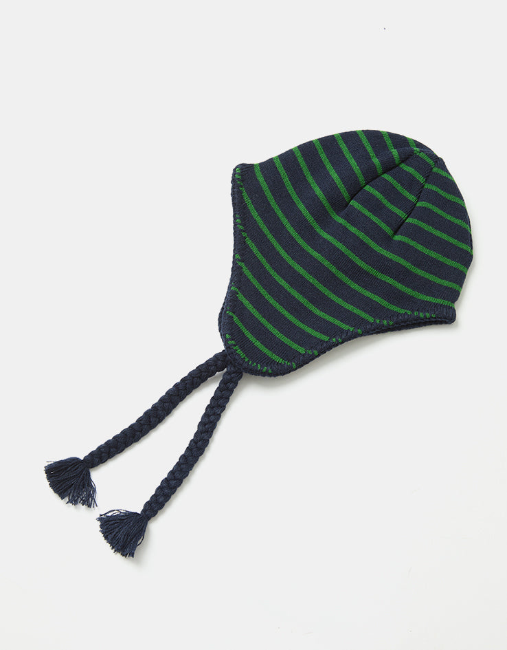 Pop Trading Company Reversible Earflap Beanie - Navy/Juniper