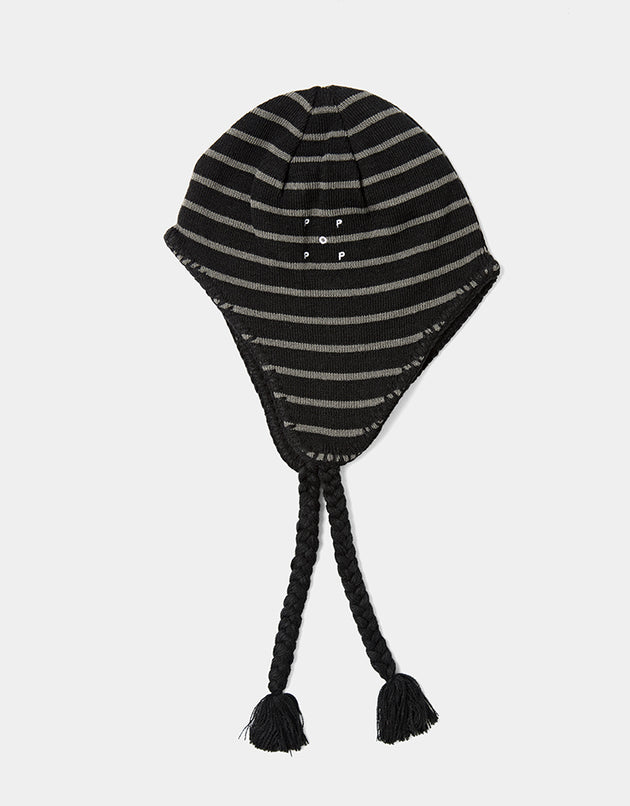 Pop Trading Company Reversible Earflap Beanie - Black/Charcoal