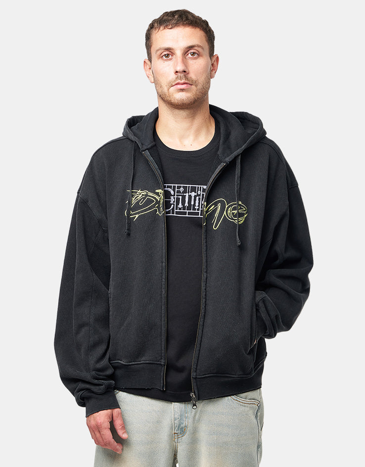 Dime MTL Distressed Terry Zip Hoodie - Acid Black