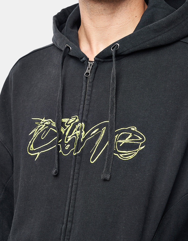 Dime MTL Distressed Terry Zip Hoodie - Acid Black