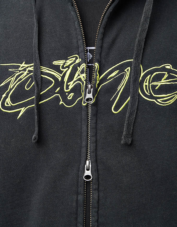 Dime MTL Distressed Terry Zip Hoodie - Acid Black