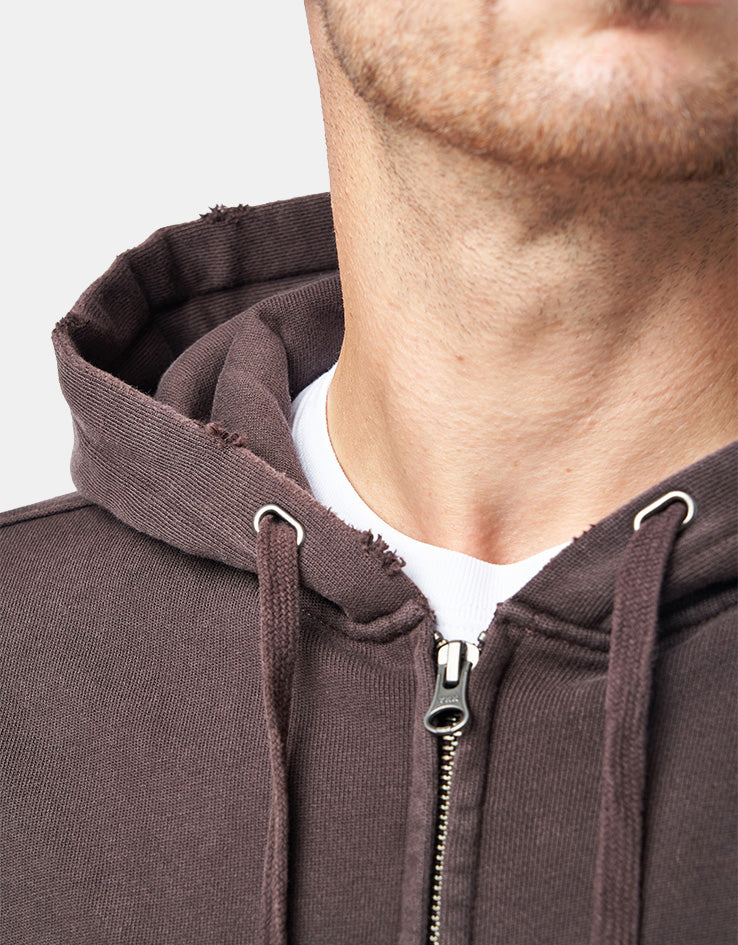 Dime MTL Distressed Terry Zip Hoodie - Acid Brown