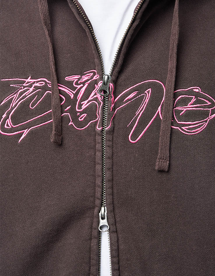 Dime MTL Distressed Terry Zip Hoodie - Acid Brown