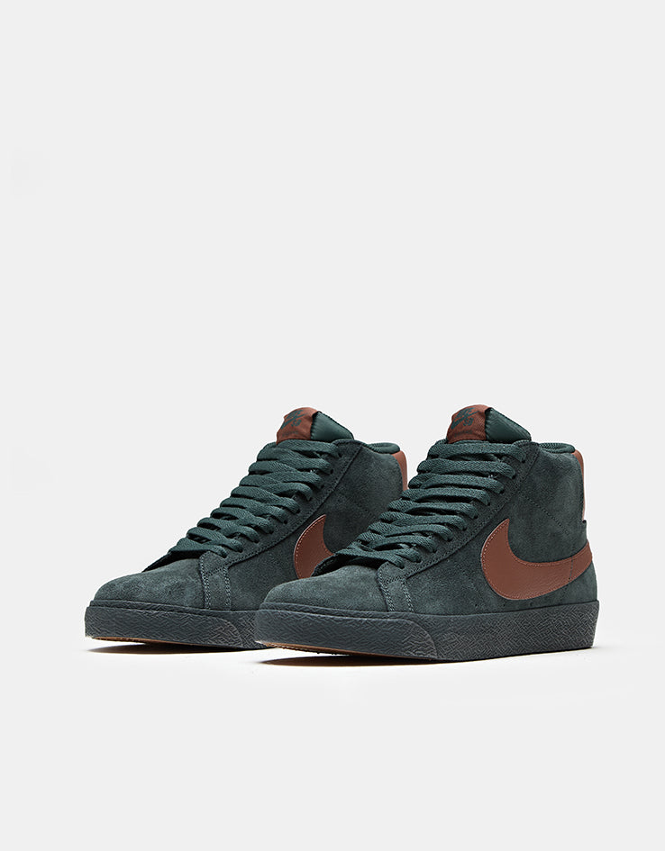 Nike SB Zoom Blazer Mid Skate Shoes - Black Spruce/Corduroy Brown-Black Spruce