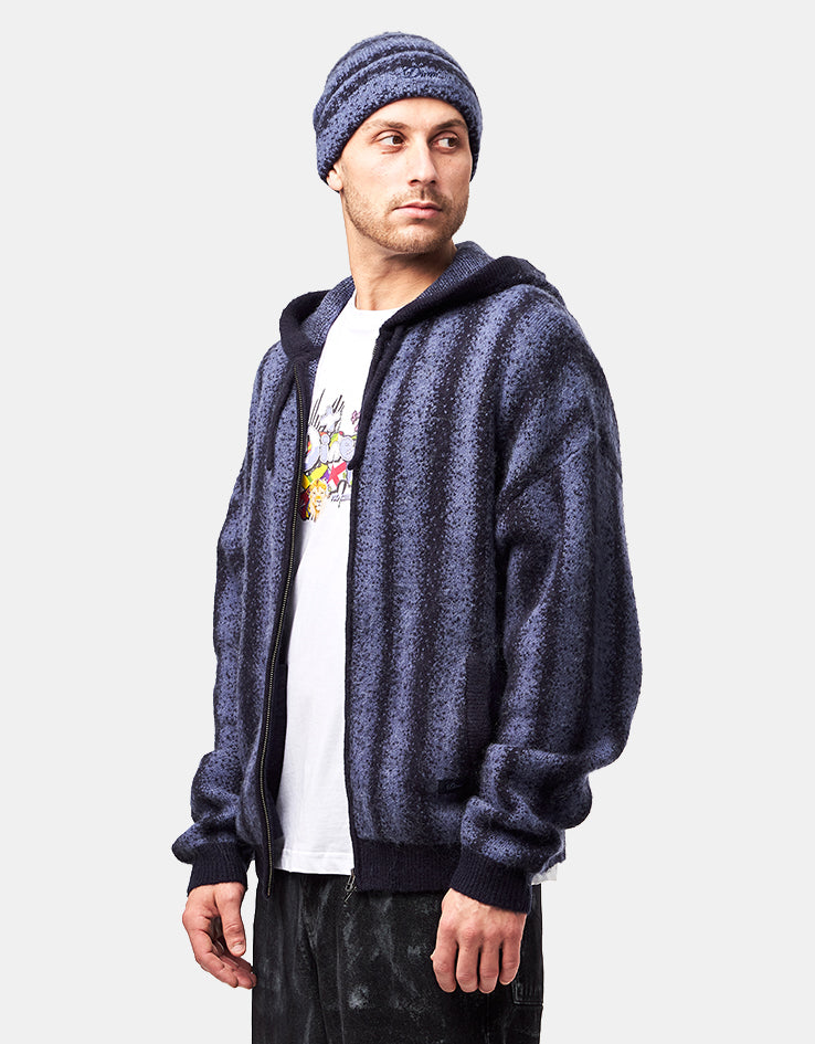 Dime MTL Mohair Striped Zip Hoodie - Blue