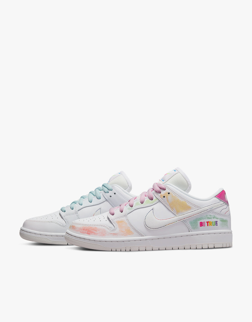 Nike SB 'Be True' Dunk Low Pro Skate Shoes - White/Summit White-Rainbow