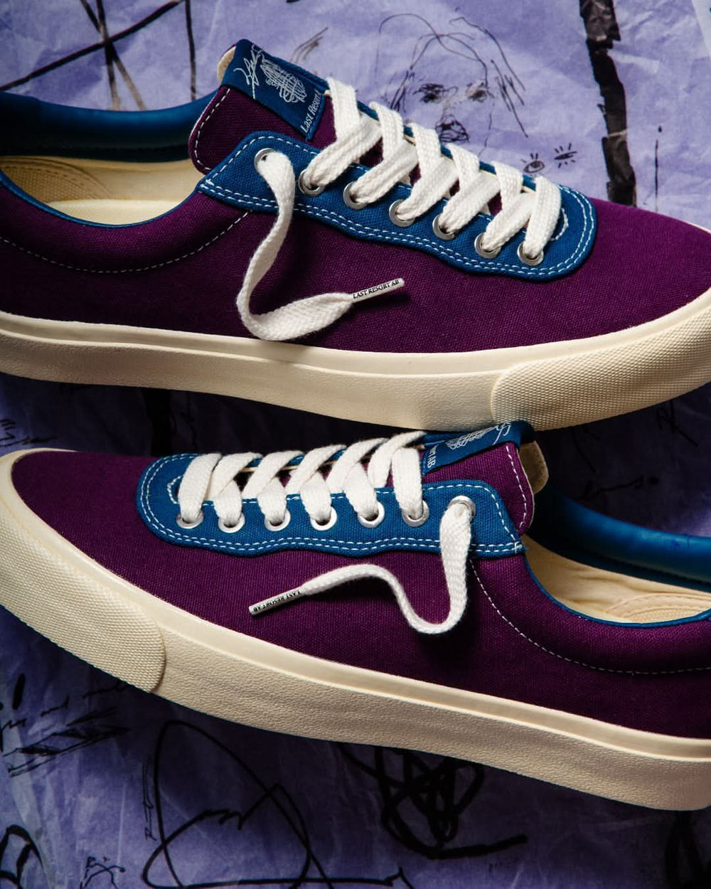 Last Resort AB x Julian Smith VM001 Lo Canvas Skate Shoes - Plum/Dirty Blue