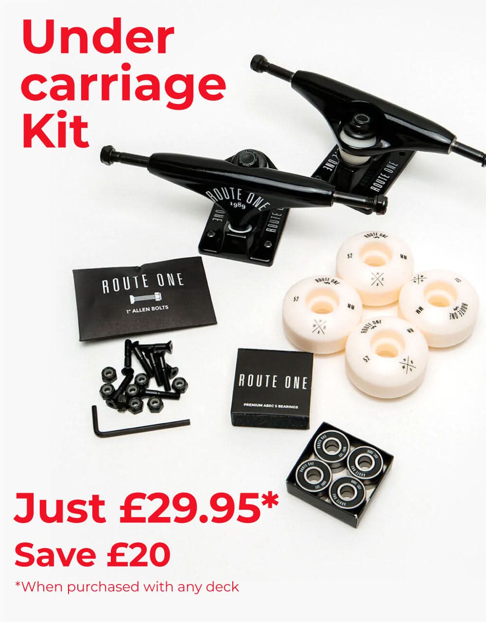 The Route One Undercarriage Kit Offer - £29.95 when you buy any Skateboard Deck