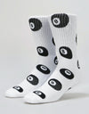 Route One 8 Ball Crew Socks - White