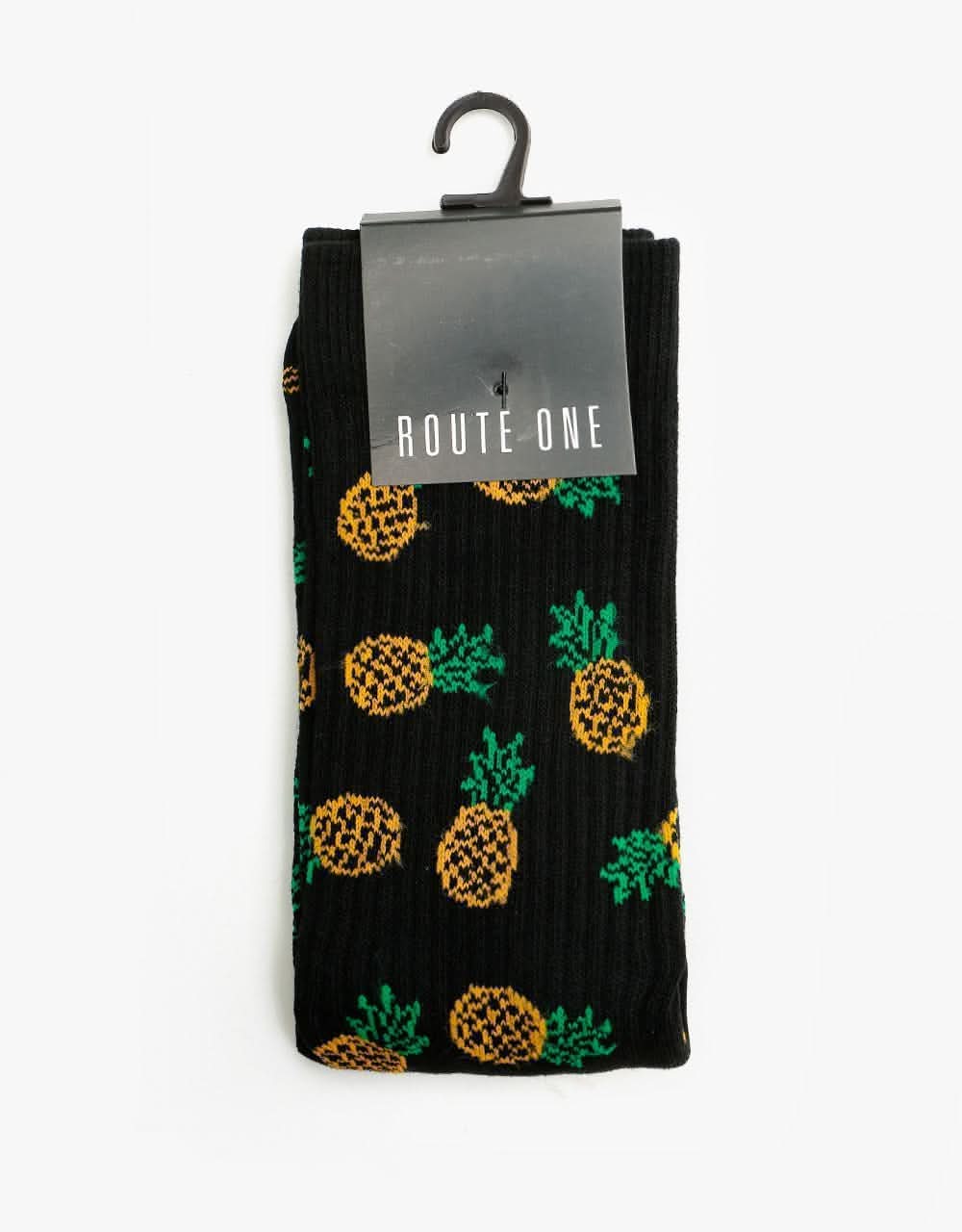 Route One Pineapples Crew Socks - Black