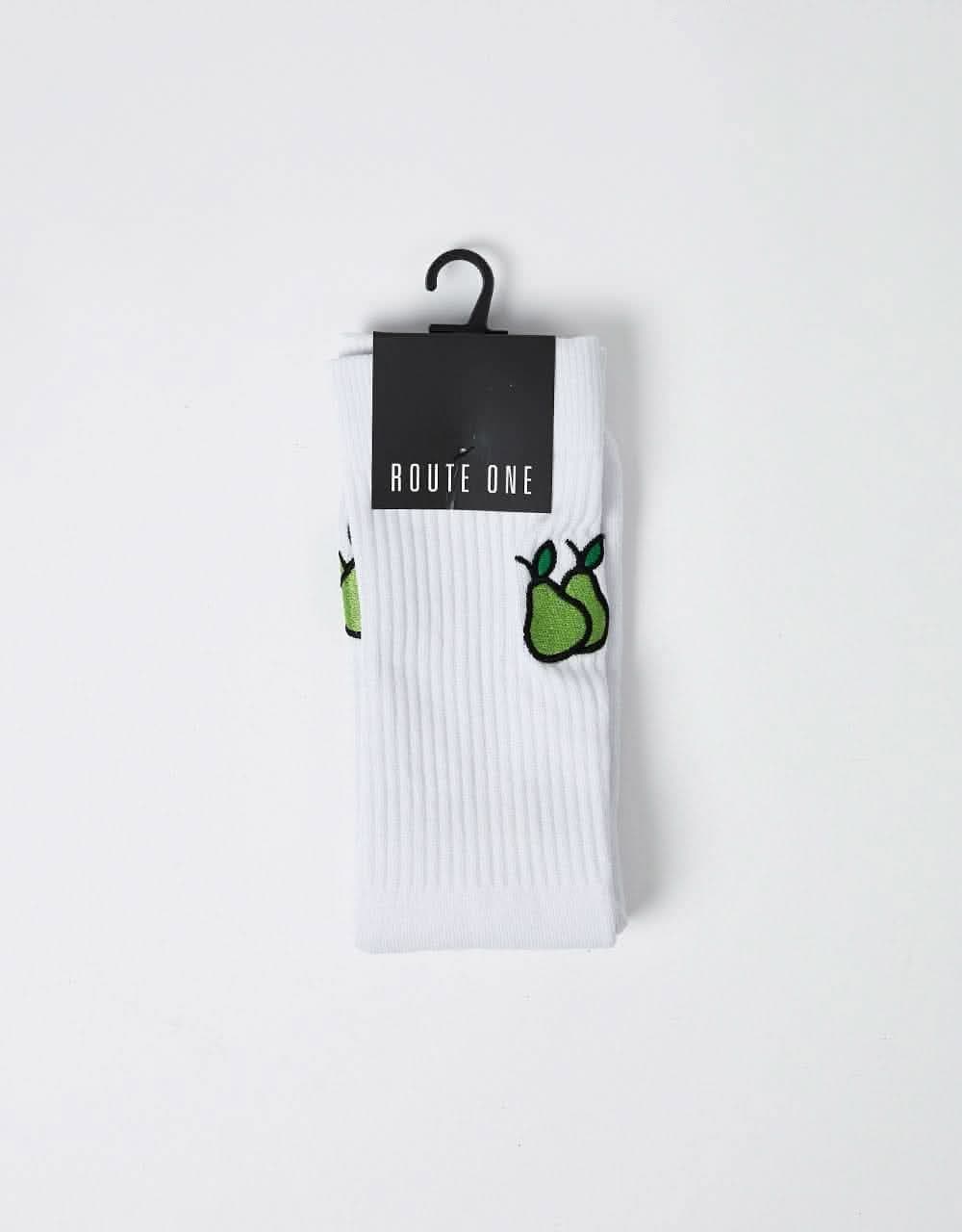 Route One Nice Pear Crew Socks - White