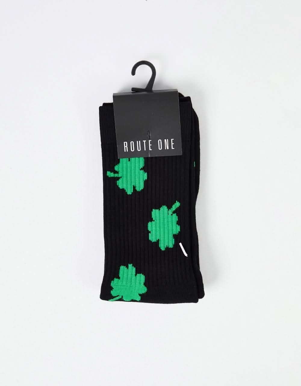 Route One Four Leaf Crew Socks - Black