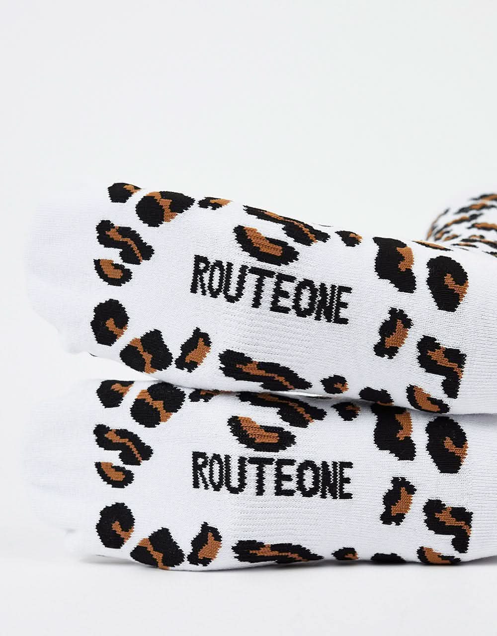 Route One Leopard Crew Socks - White