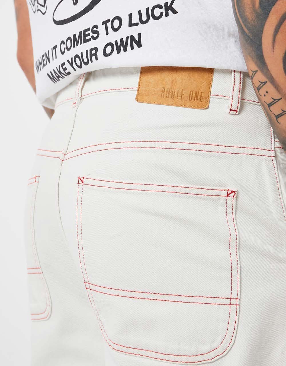 Route One Super Baggy Denim Jeans - Ivory Cream