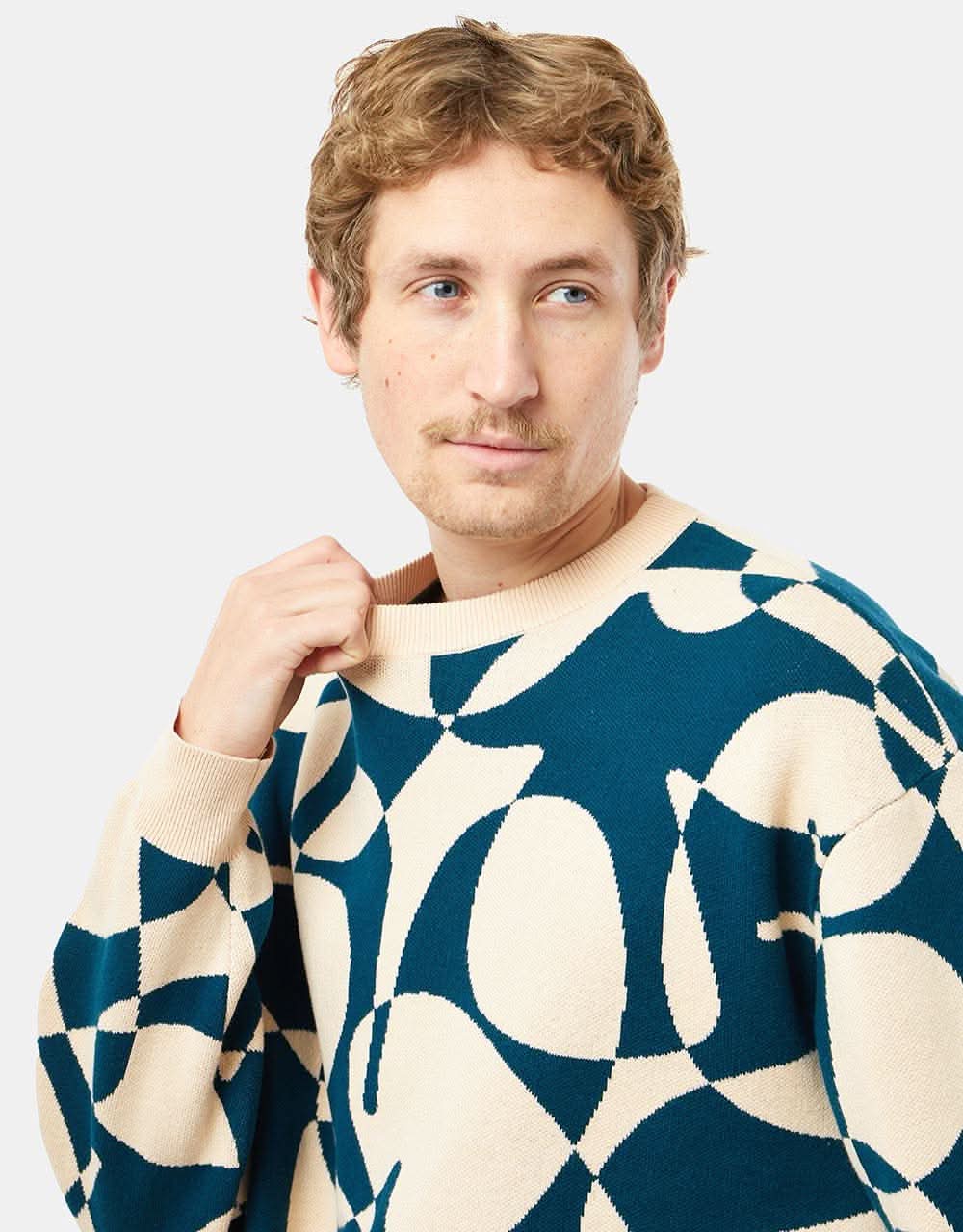 Route One Letters Knitted Sweater - Teal/Ivory Cream