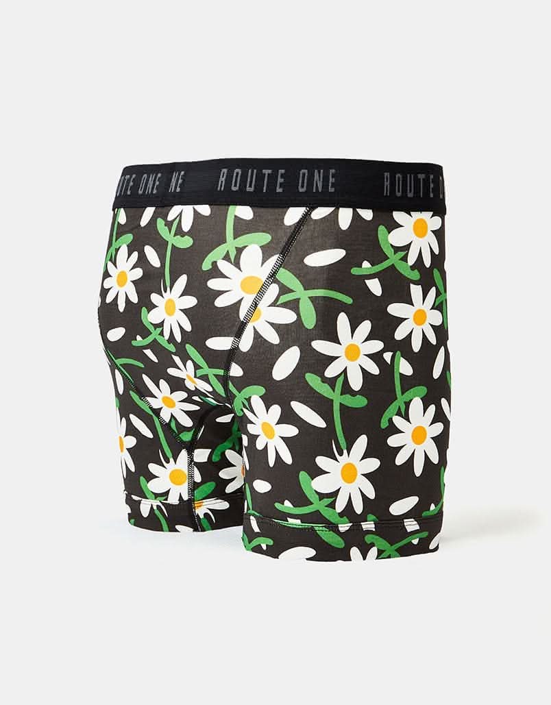 Route One Classic Boxer Shorts - Daisies (Black)