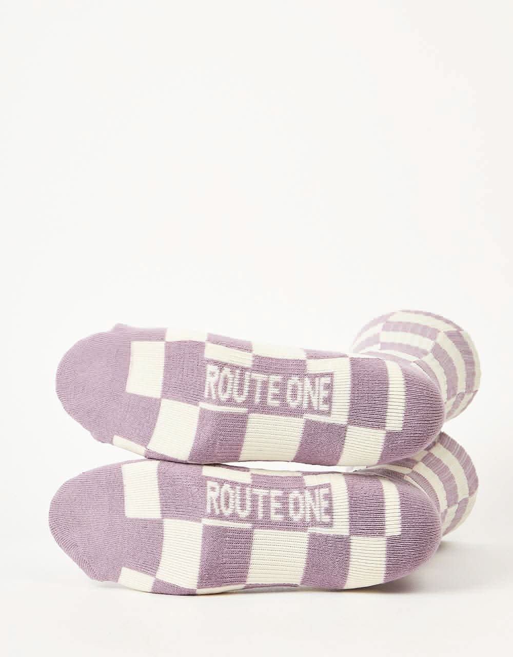 Route One Checkerboard Crew Socks - Pink/Natural