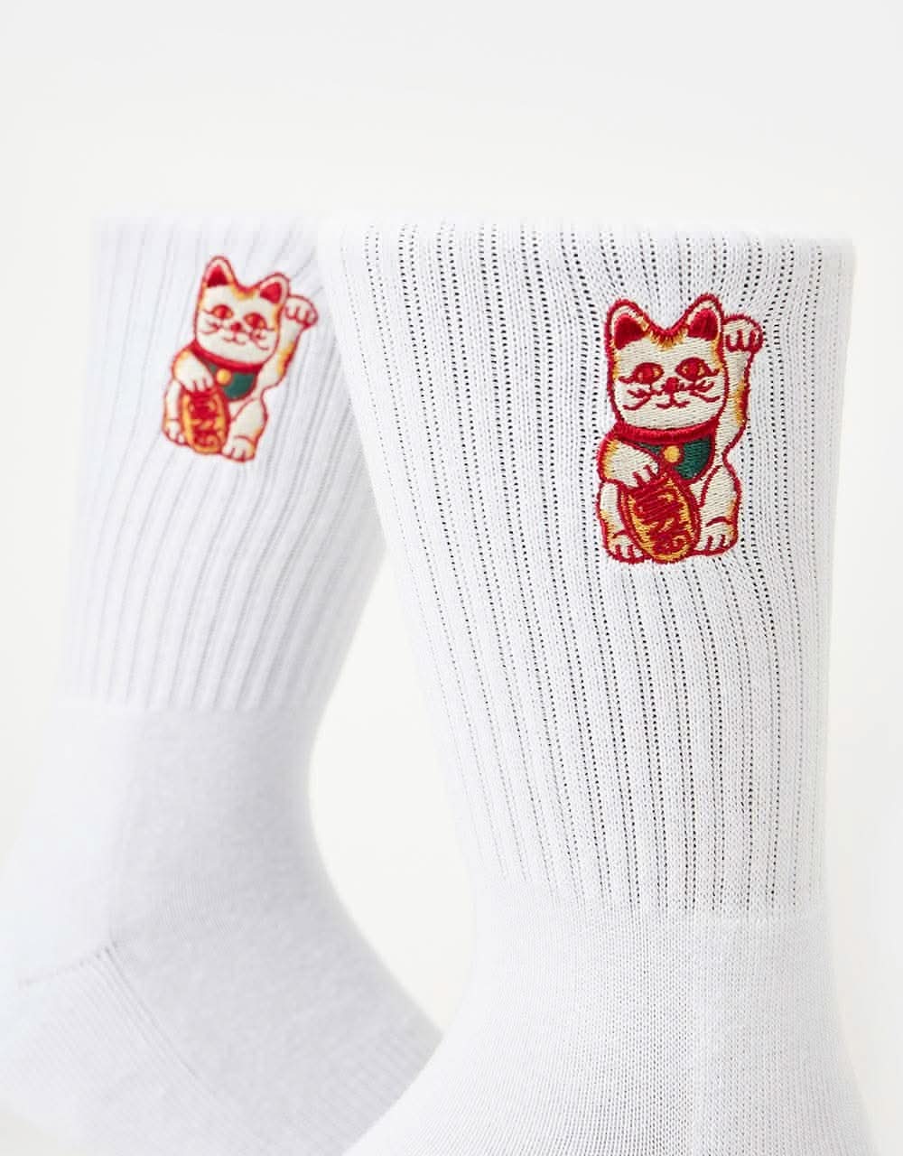 Route One Lucky Cat Crew Socks - White