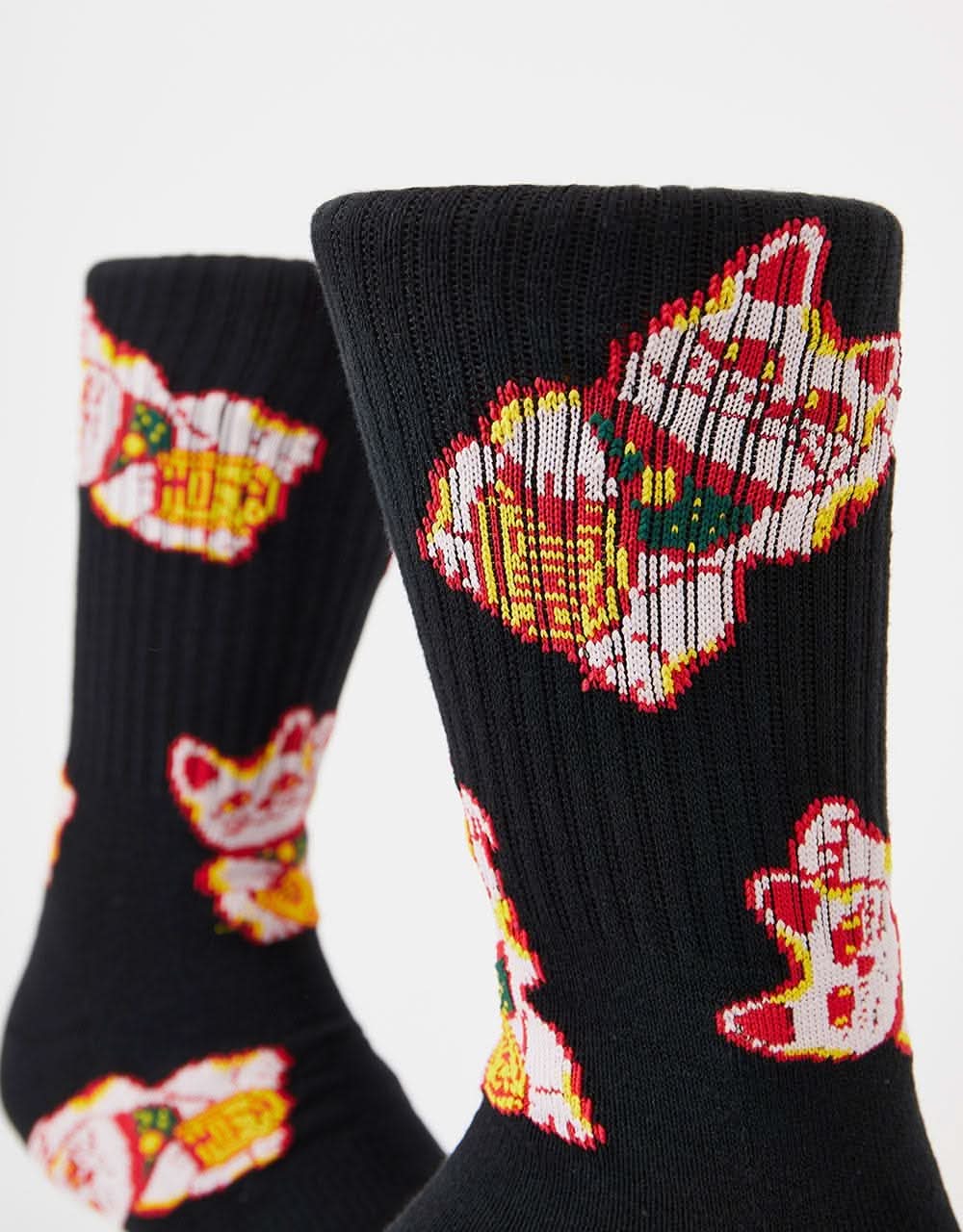 Route One Lucky Cat Crew Socks - Black