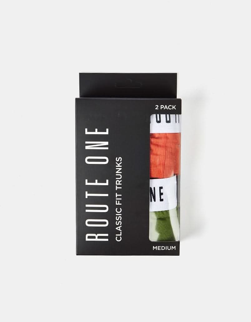 Route One Classic Boxer Shorts 2 Pack - Olive/Burnt Orange