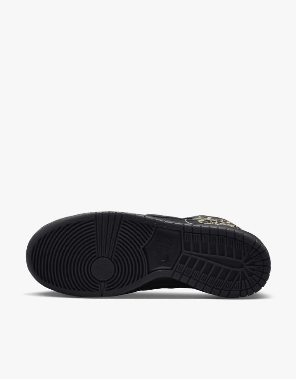 Nike SB 'Faust' Dunk High Pro QS Skate Shoes - Black/Black-Metallic Gold