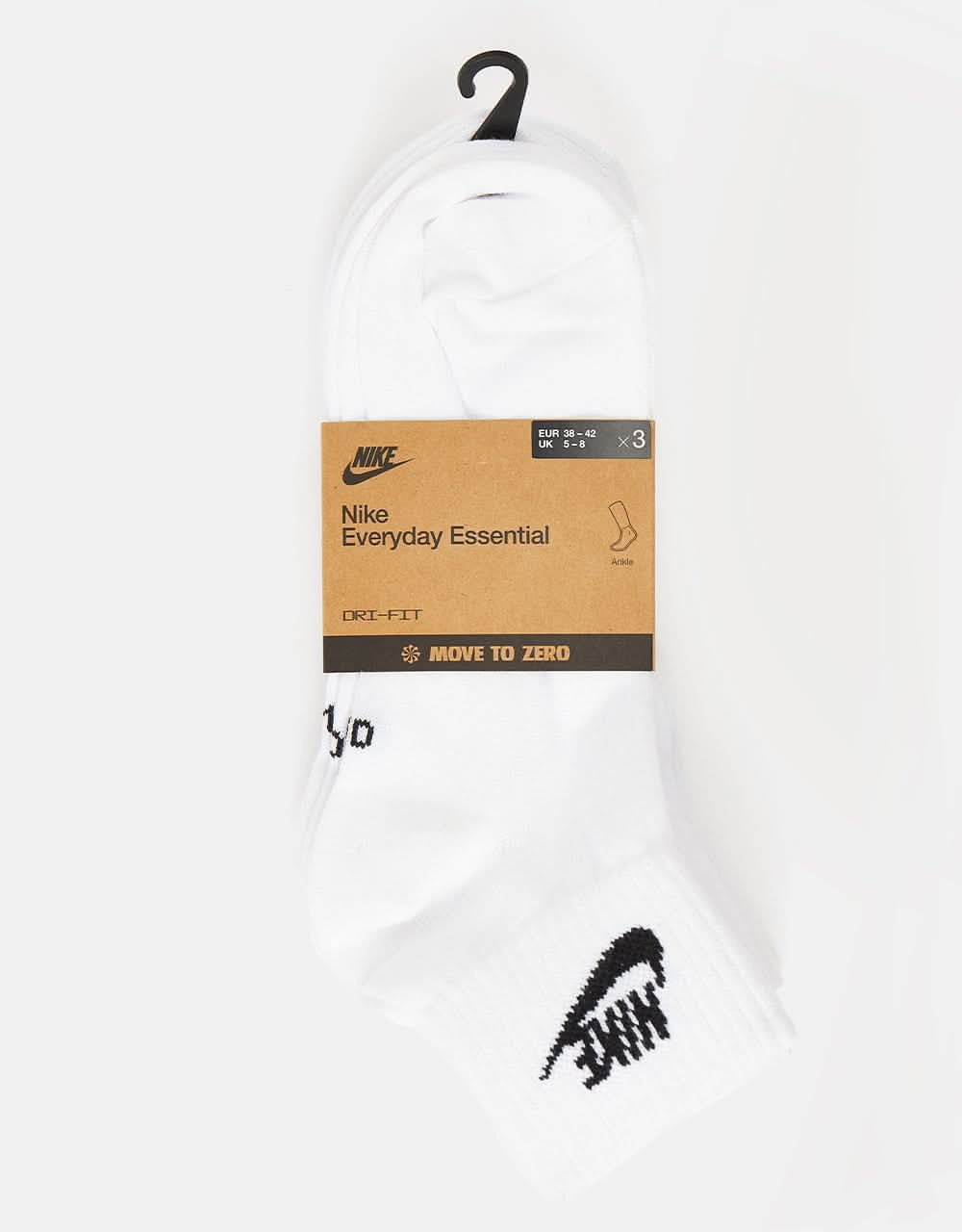 Nike Everyday Essential Ankle Socks 3 Pack - White/Black