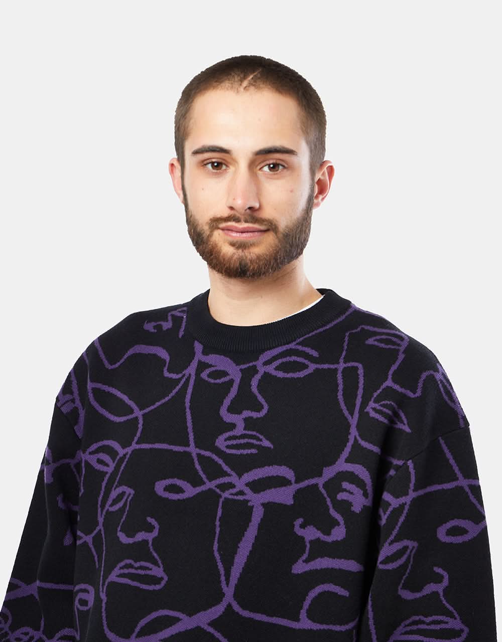 Route One Faces Knitted Sweater - Black/Dove