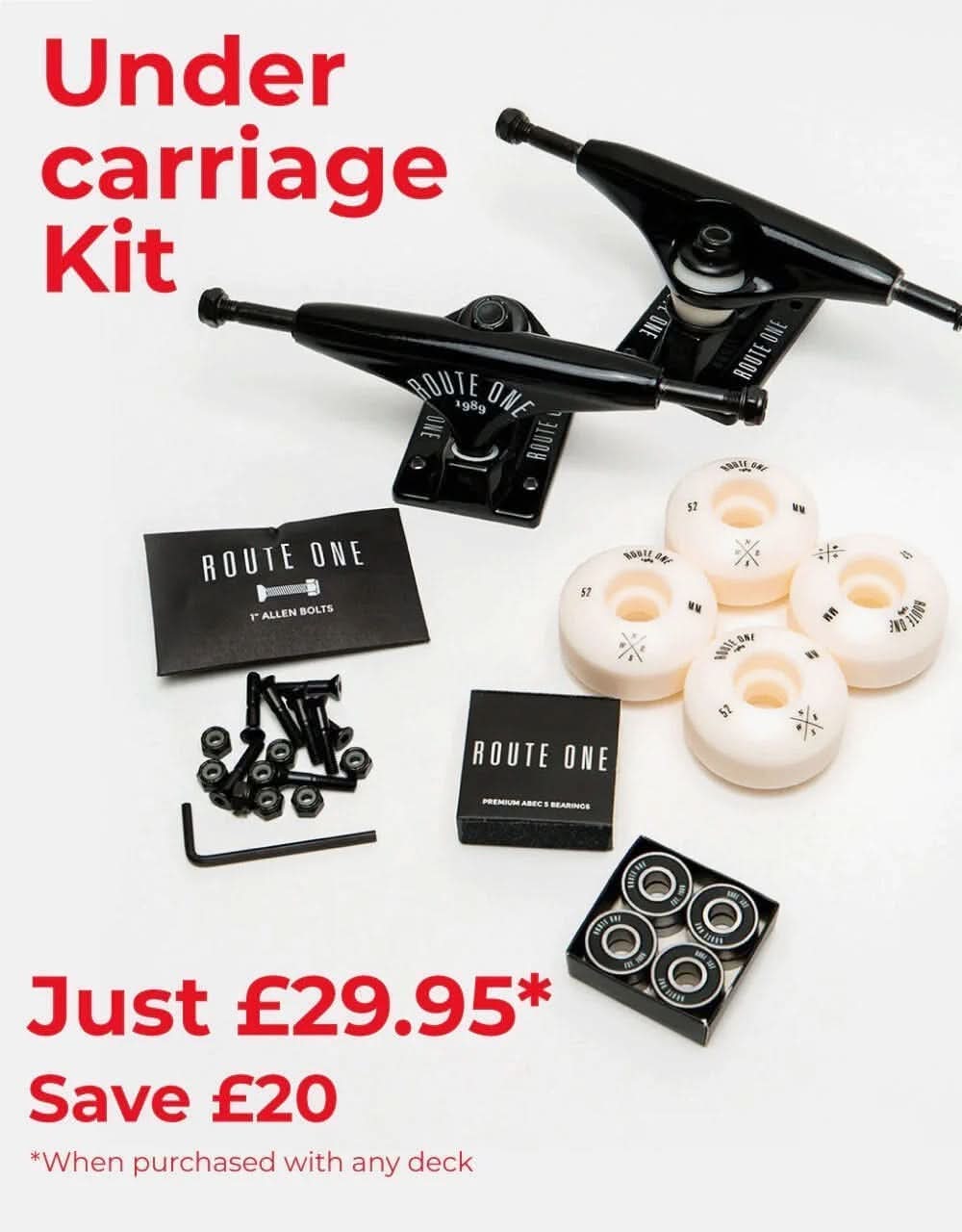 The Route One Undercarriage Kit Offer - £29.95 when you buy any Skateboard Deck