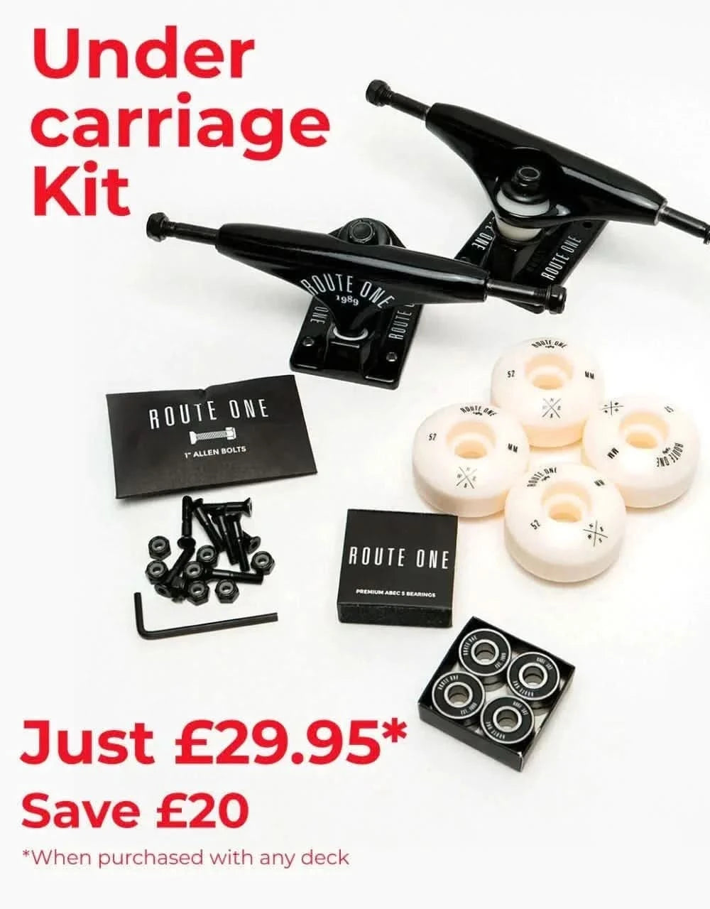 The Route One Undercarriage Kit Offer - £29.95 when you buy any Skateboard Deck